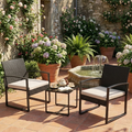 3-Piece Outdoor Patio Furniture Set – Wicker Chairs + Bar Table with Cushions