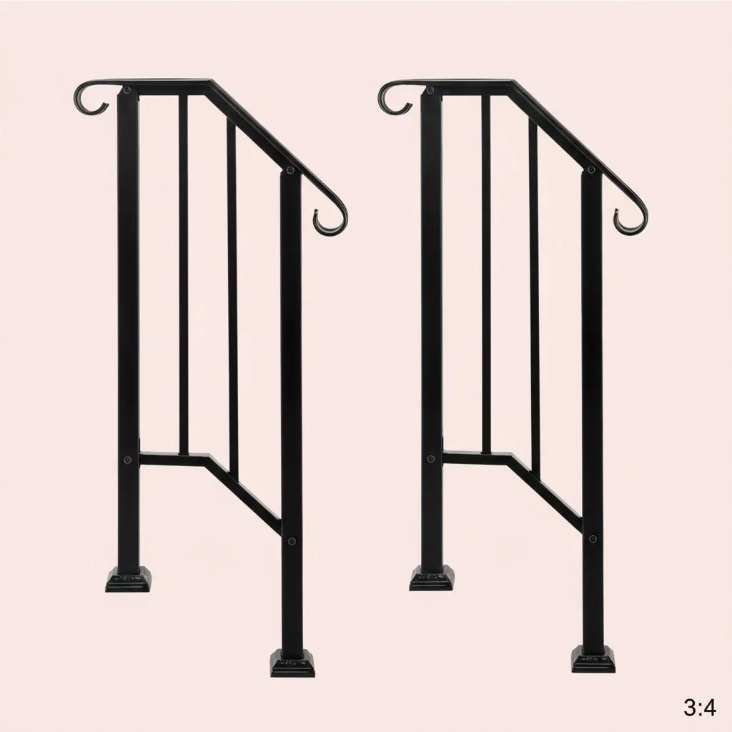 Outdoor Stair Handrail for 1–4 Steps, Adjustable Black Steel Railing 2Dropme