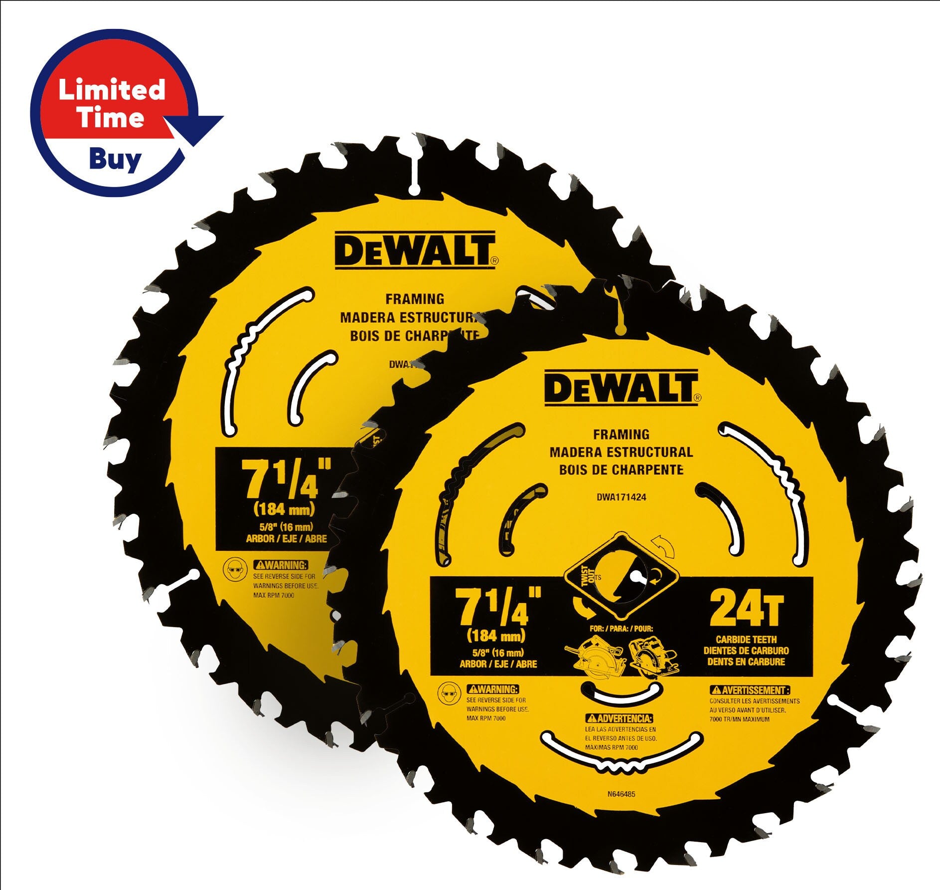 DEWALT 7-1/4 in. 24-Tooth Rough Finish Carbide Circular Saw Blade DEWALT