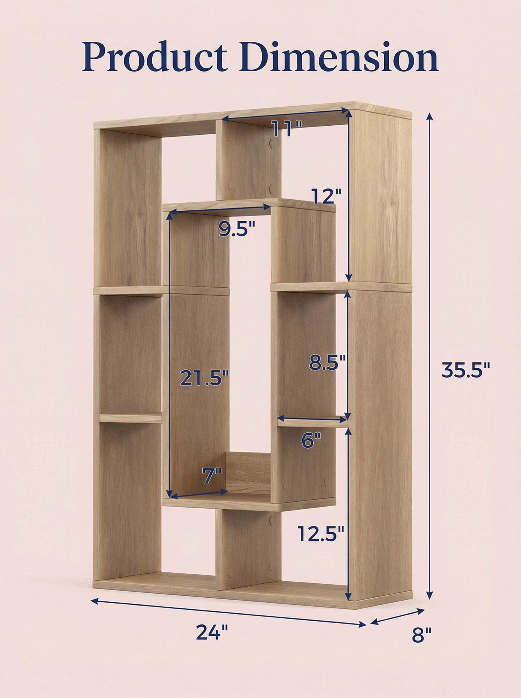 7-Tier Cube Bookshelf, Tall Narrow Bookcase for Small Spaces 2Dropme