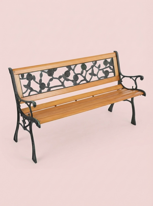 Cast Iron & Wood Outdoor Garden Bench with Ornate Backrest 2Dropme