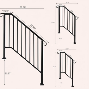 Outdoor Stair Handrail for 1–4 Steps, Adjustable Black Steel Railing 2Dropme