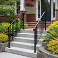 Outdoor Stair Handrail for 1–4 Steps, Adjustable Black Steel Railing 2Dropme