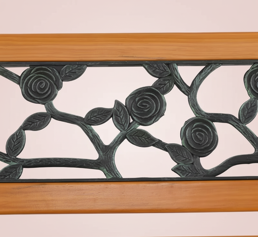 Cast Iron & Wood Outdoor Garden Bench with Ornate Backrest 2Dropme