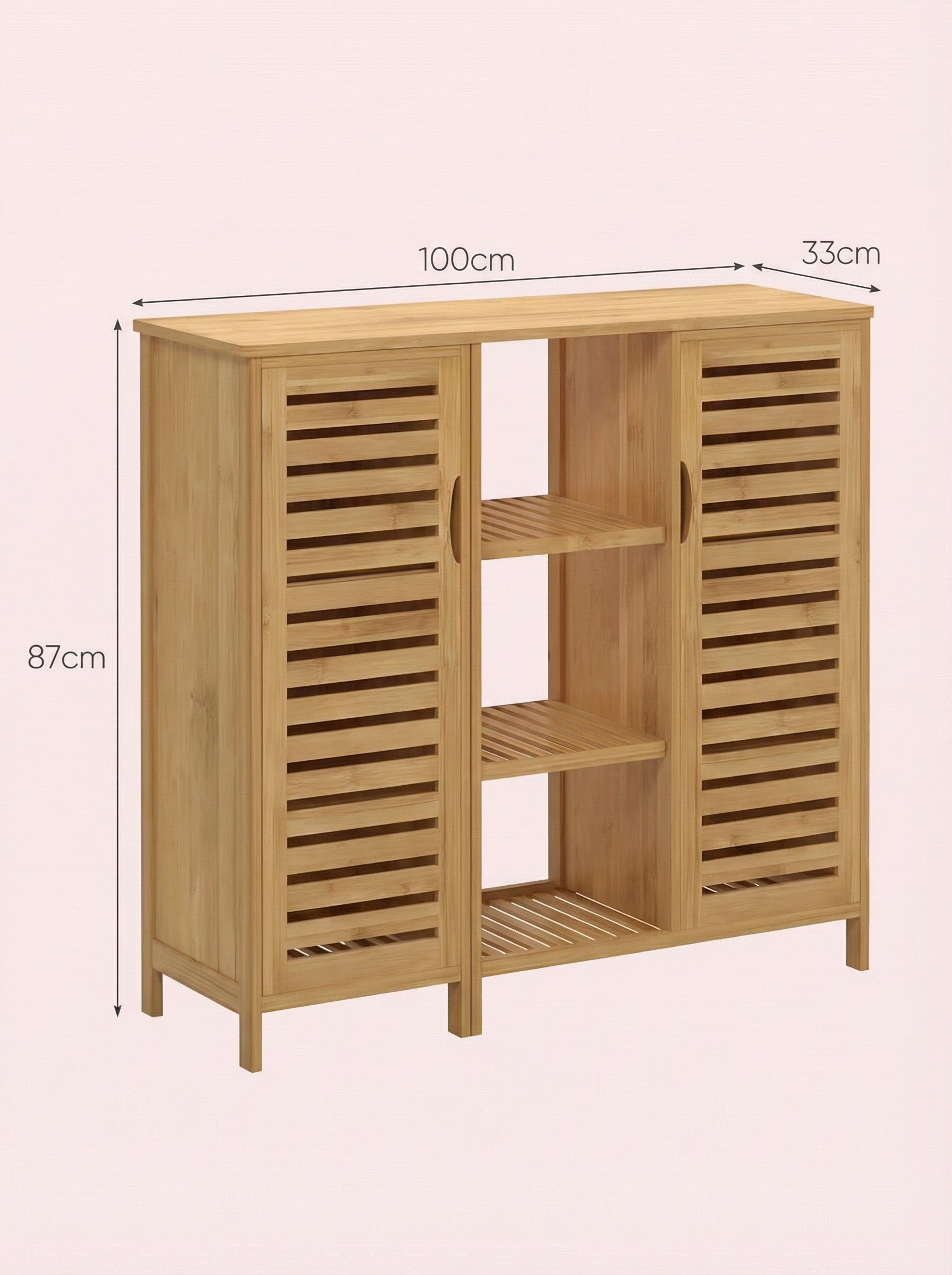 Bamboo 4 Tier Floor Cabinet with Doors, Freestanding Storage 2Dropme