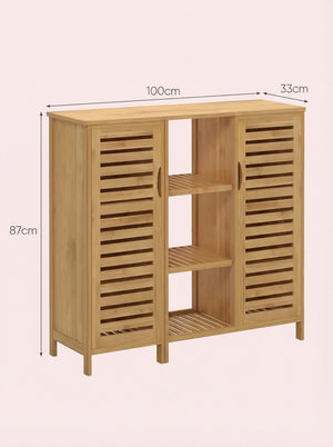 Bamboo 4 Tier Floor Cabinet with Doors, Freestanding Storage 2Dropme