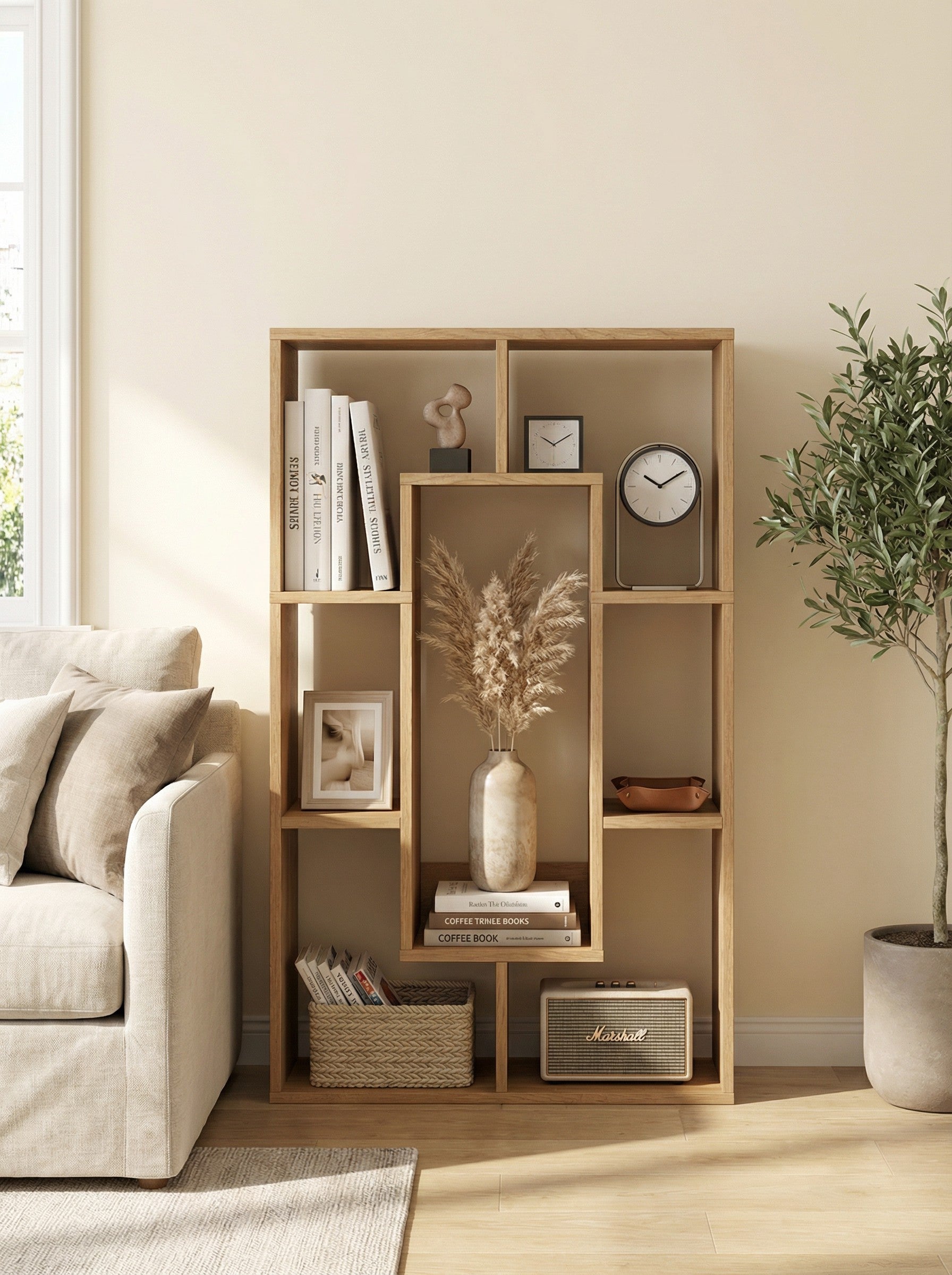 7-Tier Cube Bookshelf, Tall Narrow Bookcase for Small Spaces 2Dropme