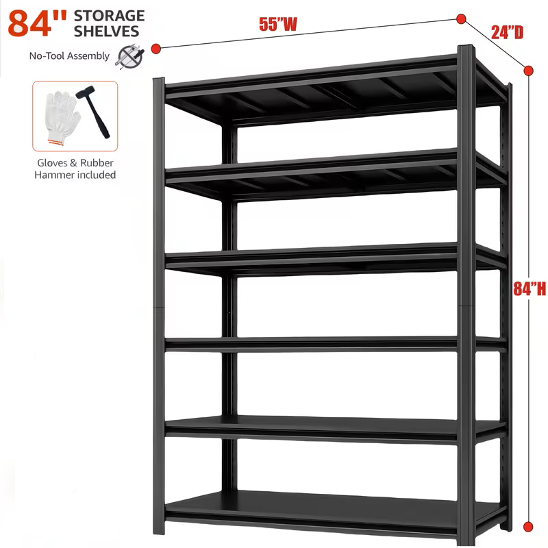 Heavy Duty Metal Garage Shelving Rack 2000lbs 4/5/6-Tier Steel Shelf 60"/72"/84" 2Dropme