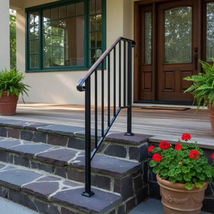 Outdoor Stair Handrail for 1–4 Steps, Adjustable Black Steel Railing 2Dropme