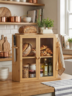 Bamboo Bread Box with Clear Doors – 2-Tier Kitchen Countertop Organizer 2Dropme