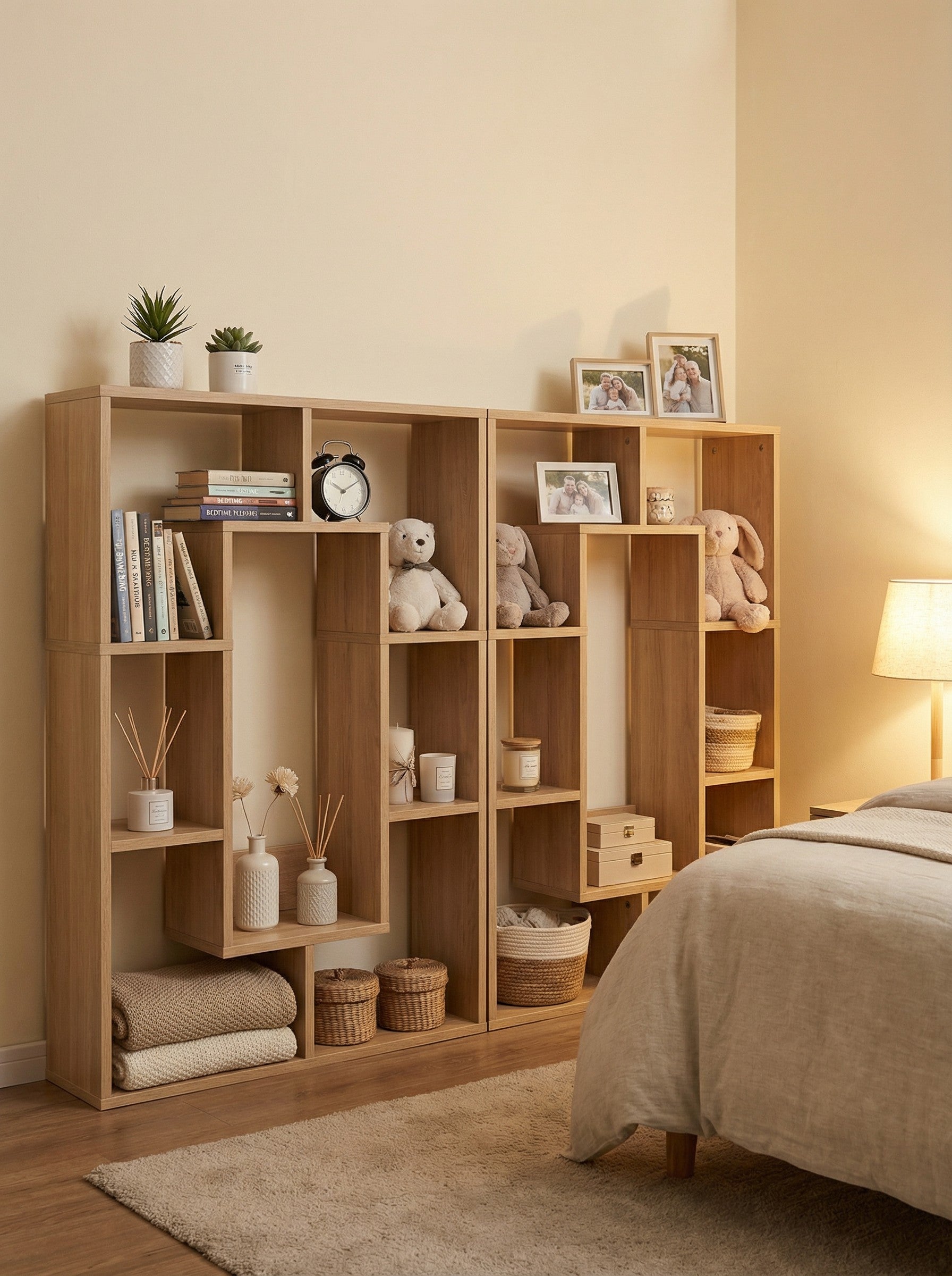 7-Tier Cube Bookshelf, Tall Narrow Bookcase for Small Spaces 2Dropme