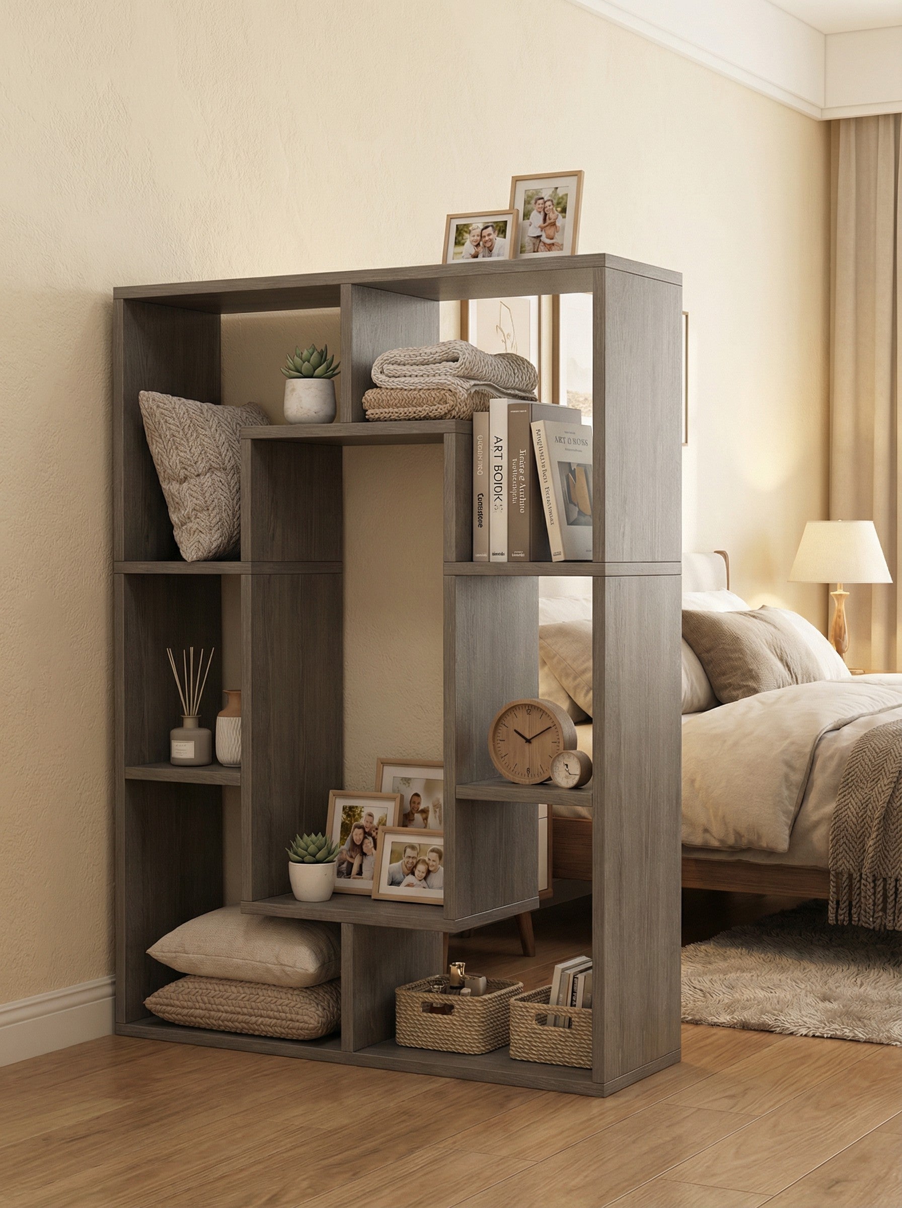 7-Tier Cube Bookshelf, Tall Narrow Bookcase for Small Spaces 2Dropme