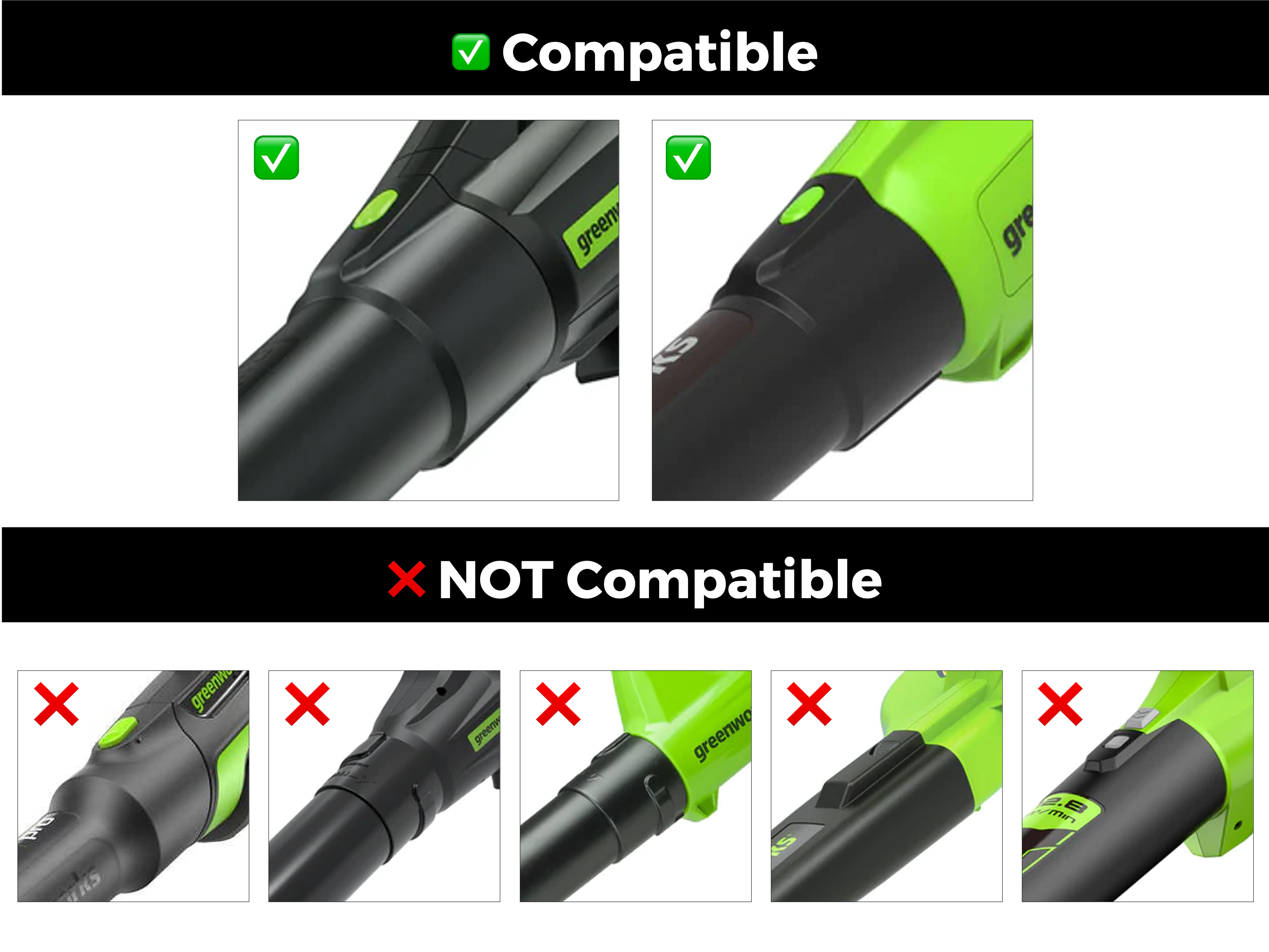 STUBBY® Car Drying Nozzle for Greenworks 760, 730, 700, 610, 585, 550, 515, & 500 CFM Leaf Blowers Stubby Nozzle Co.