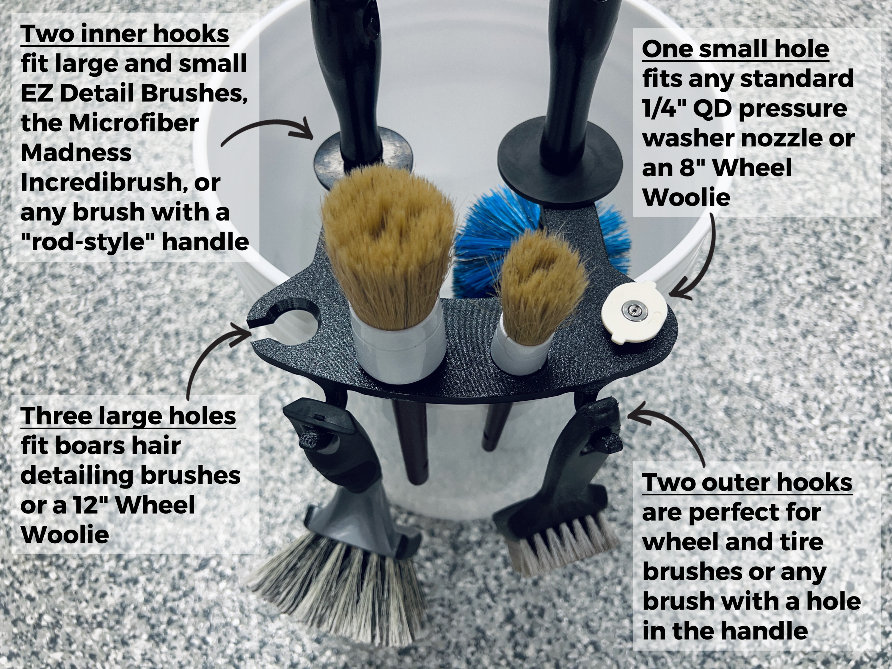 BucketCaddy - Wheel, Tire, & Detailing Brush Organizer for 5-gallon and 6-gallon Car Wash Buckets Stubby Nozzle Co.