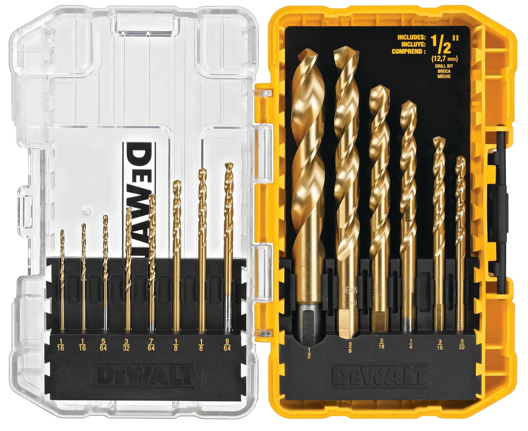 DEWALT DW1341 14-piece titanium drill bit set in ToughCase