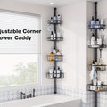 4-Tier Corner Shower Organizer Telescopic Pole Rustproof Bathroom Storage Black
