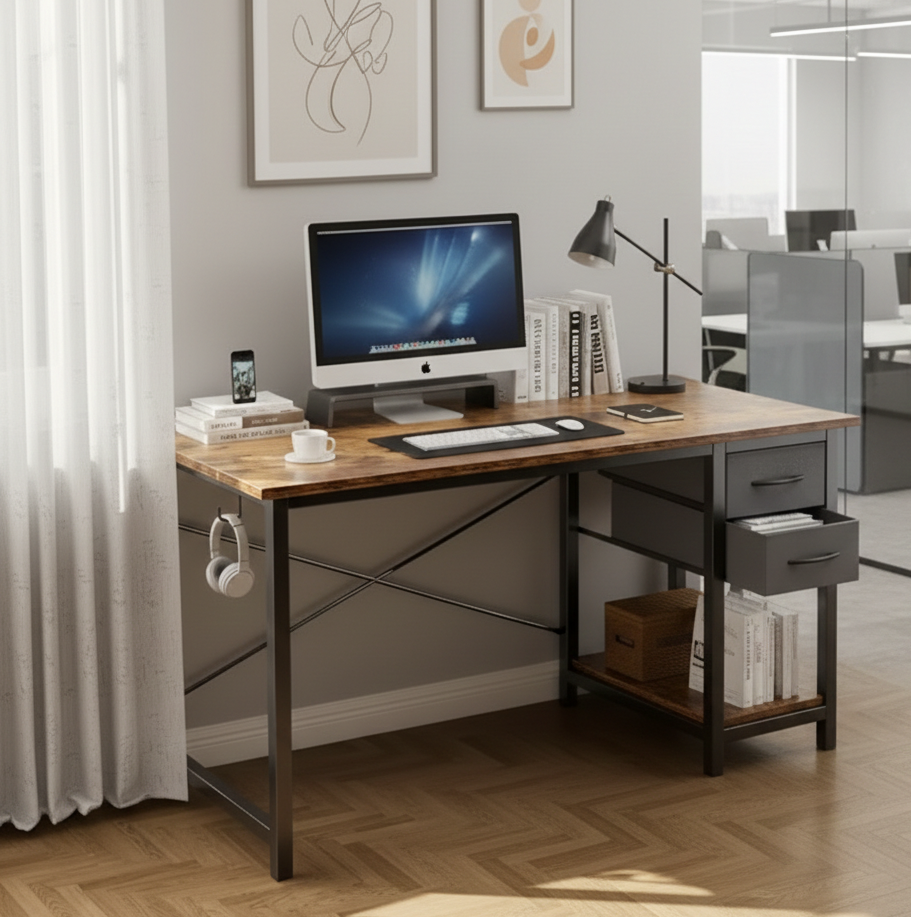 40/47 Inch Computer Desk with Fabric Storage Drawers, Modern Home Office Table 2Dropme