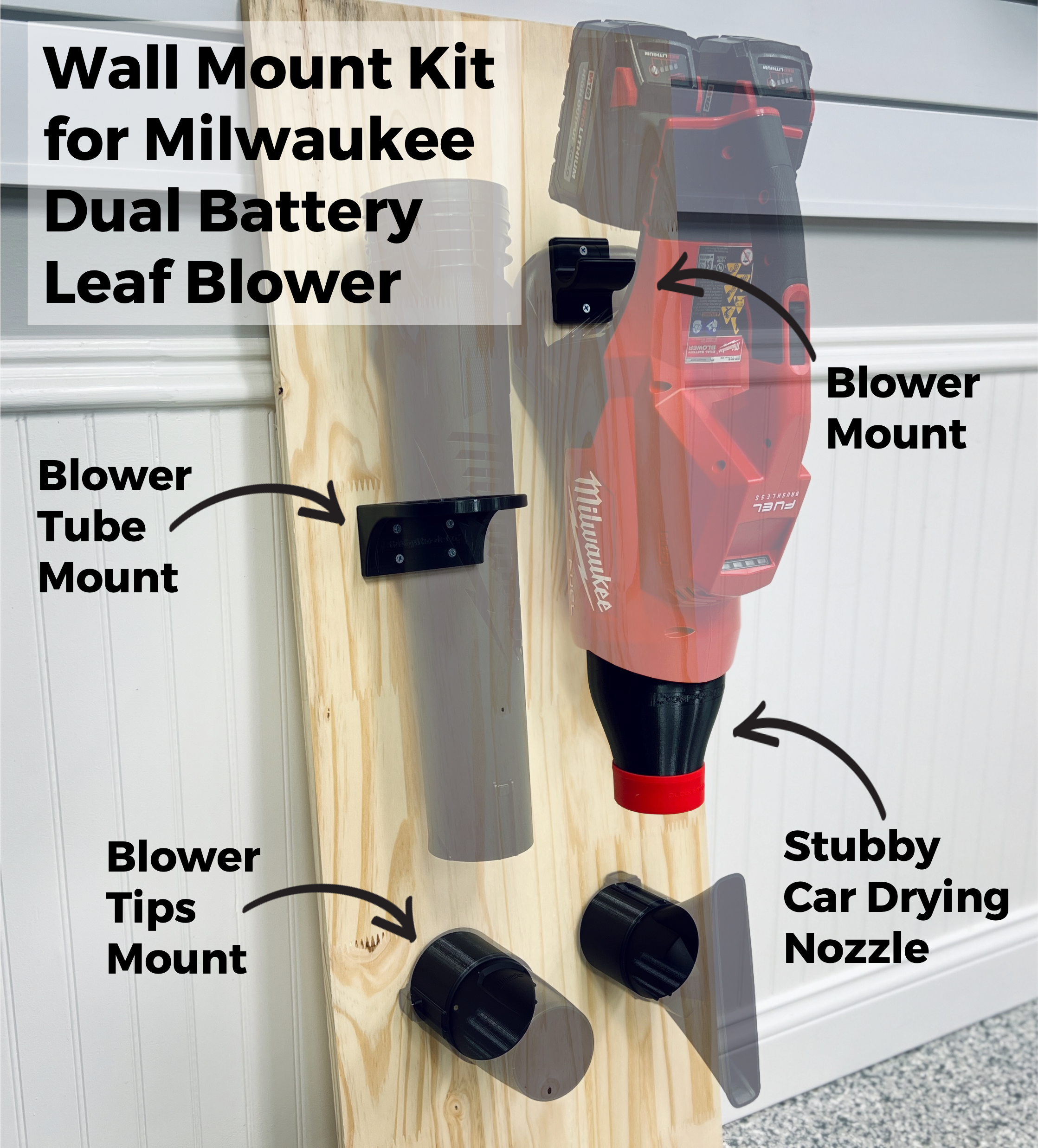 Wall Mount Kit for Milwaukee M18 FUEL Dual Battery Leaf Blower (2824-20) Stubby Nozzle Co.