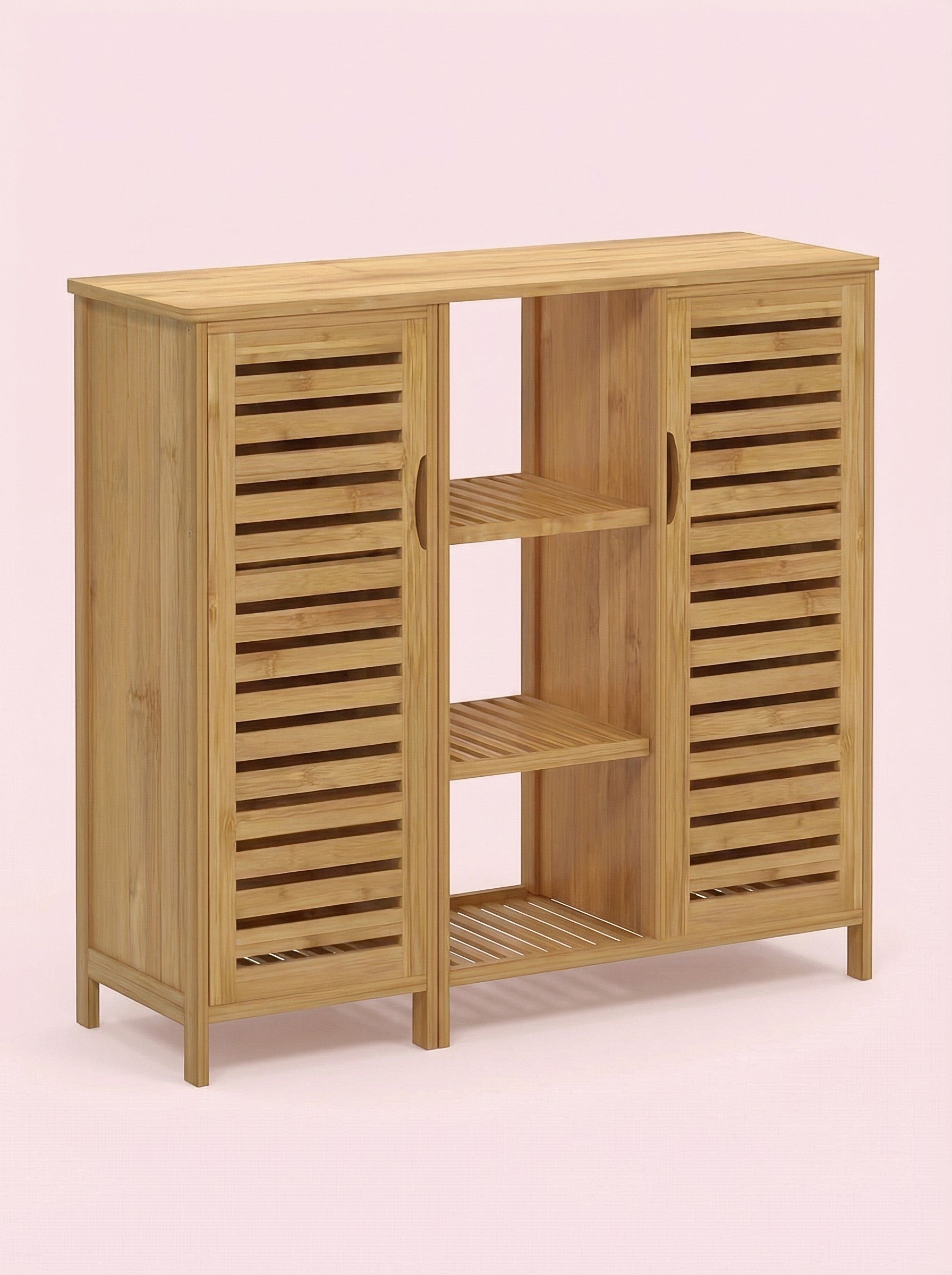 Bamboo 4 Tier Floor Cabinet with Doors, Freestanding Storage 2Dropme