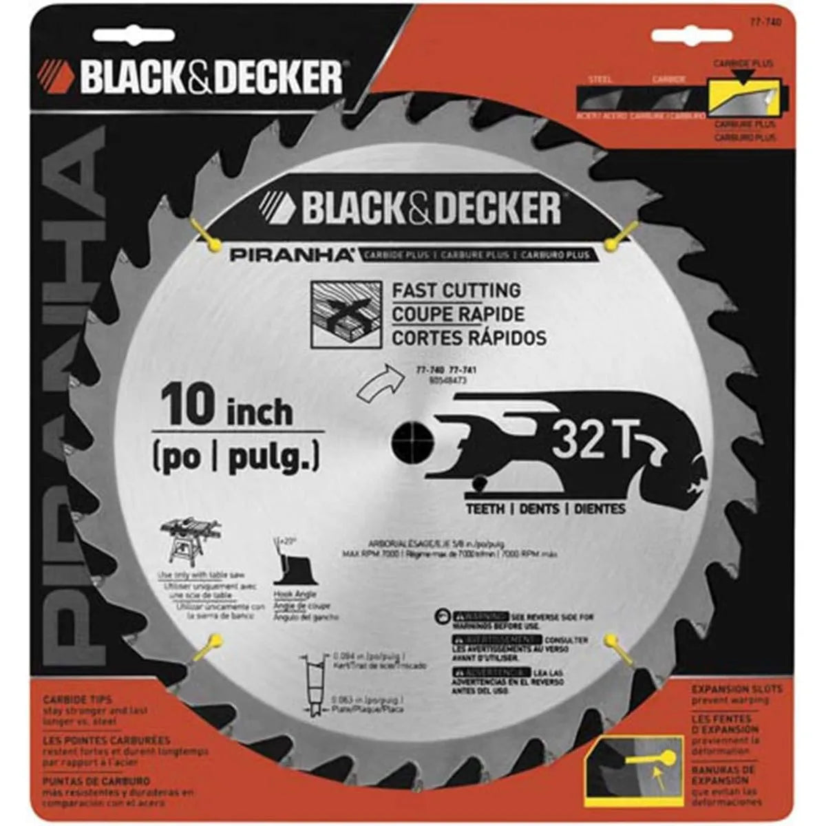 BLACK+DECKER 77-740 Piranha 10 in. 32T Thin Kerf Circular Saw Blade