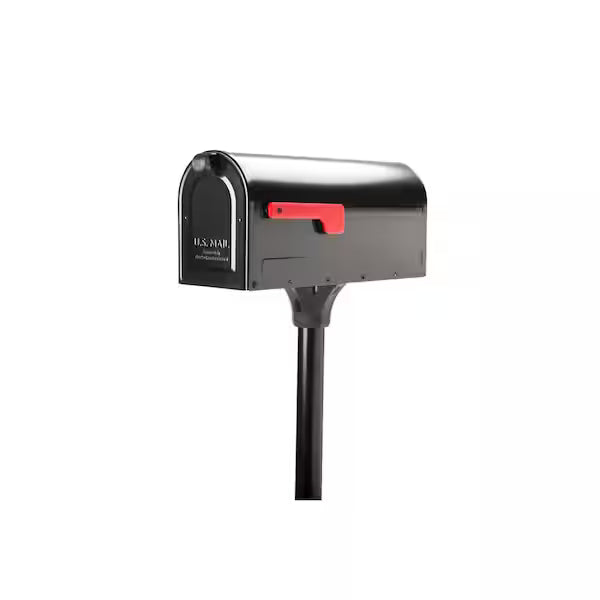 Architectural Mailboxes MB1 Black Medium Steel Post Mount Mailbox with 2 in. In-Ground Post Kit – Model 1002093796