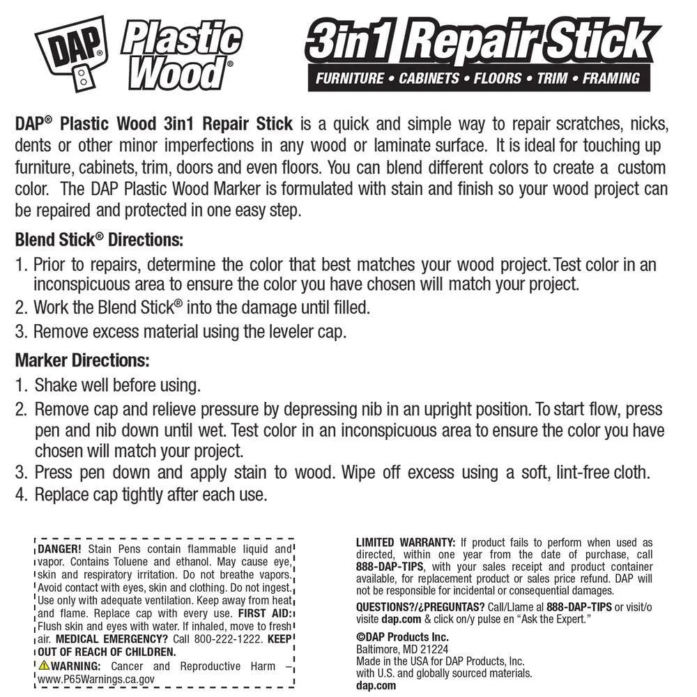 DAP 04092 Plastic Wood 3-In-1 Repair Stick - Black Interior 75238
