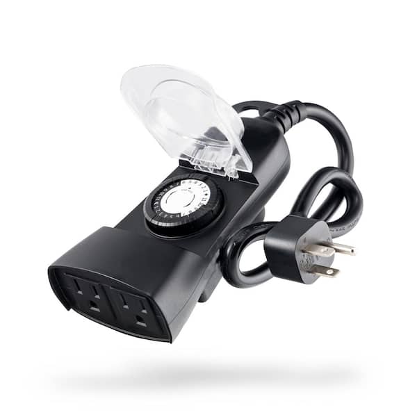 Defiant 15 Amp 24-Hour Outdoor Plug-In Mechanical Timer with 2 Grounded Outlets, Black – Model 1000015597