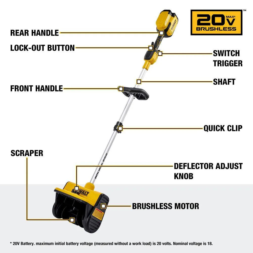DeWalt 10 in. 20-Volt MAX Battery Op Snow Shovel Snow Thrower Adjust Direction Telescopic Handle Tool Only