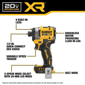 DEWALT DCF860B 20V MAX XR 1/4in Brushless Impact Driver Tool Only