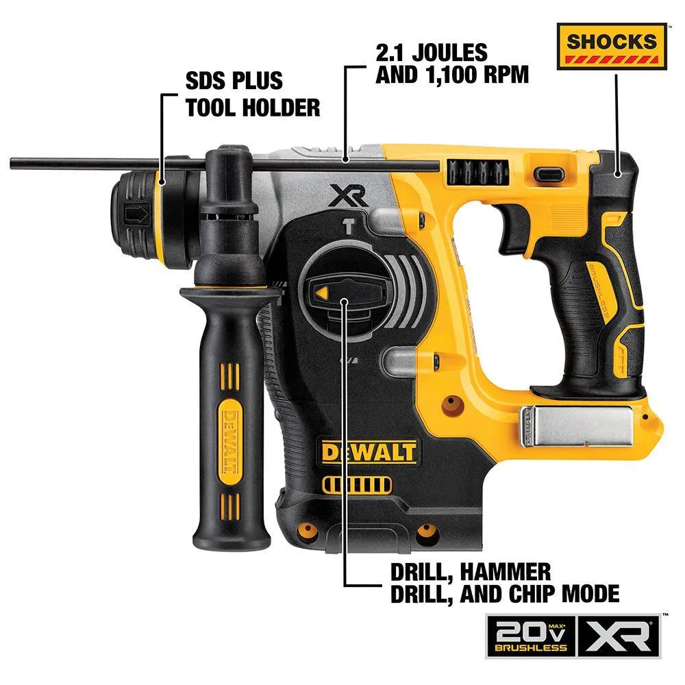 DEWALT DCH273B 20V MAX XR Cordless Brushless 1"  SDS Plus L-Shape Rotary Hammer Tool Only