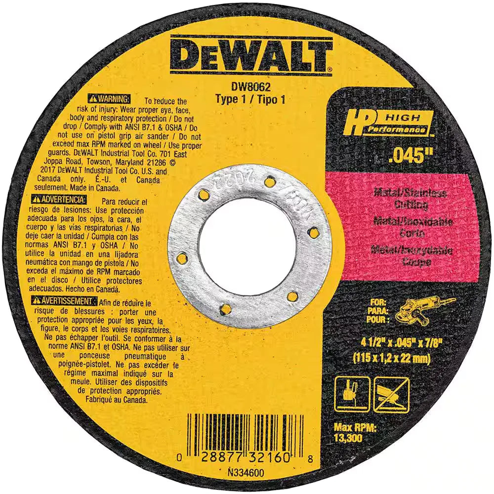 DEWALT DW8062B5 4-1/2 in. Metal Cut-Off Wheel  0.045 in 5 Pack