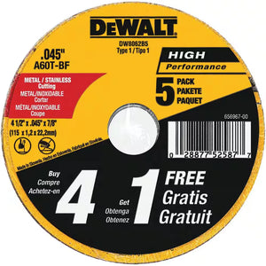 DEWALT DW8062B5W25 4-1/2 in. Metal/Stainless Cutting Wheel (25-Pack)