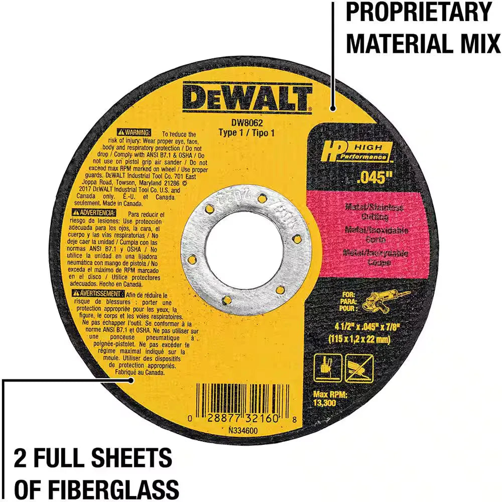 DEWALT DW8062B5W25 4-1/2 in. Metal/Stainless Cutting Wheel (25-Pack)