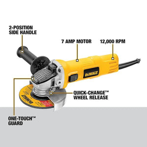 DEWALT DWE4011 7 amp 4.5 in small corded angle grinder with one touch guard