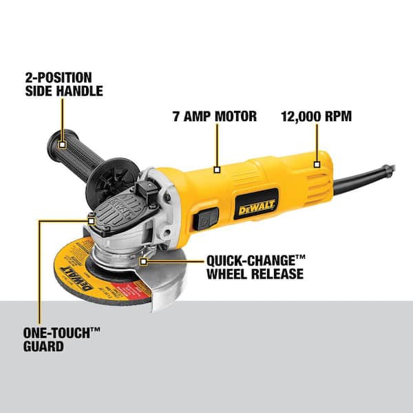 DEWALT DWE4011 7 amp 4.5 in small corded angle grinder with one touch guard