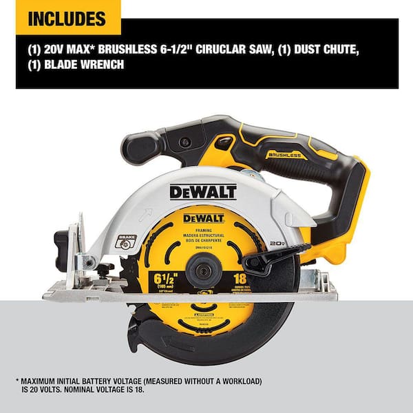 DEWALT DCS565B 20V MAX cordless 6-1/2 in circular saw brushless sidewinder
