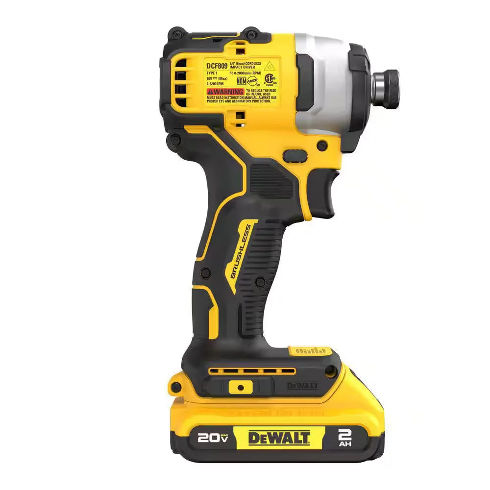 DEWALT DCF809D1 Atomic 20V 1/4 in. Compact Impact Cordless Driver Kit + 2.0Ah Battery Charger