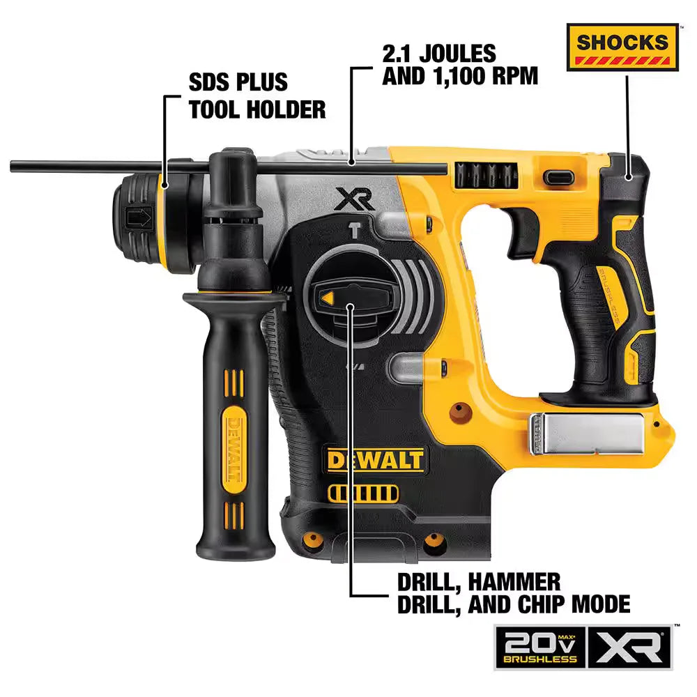 DEWALT DCH273B 20V MAX XR Cordless Brushless 1"  SDS Plus L-Shape Rotary Hammer Tool Only