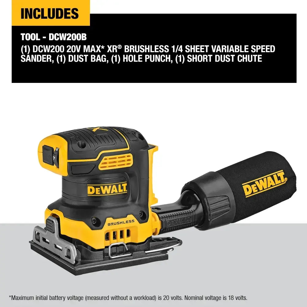 DEWALT DCW200B 20V MAX XR Brushless 1/4 Sheet Speed Sander Tool Only