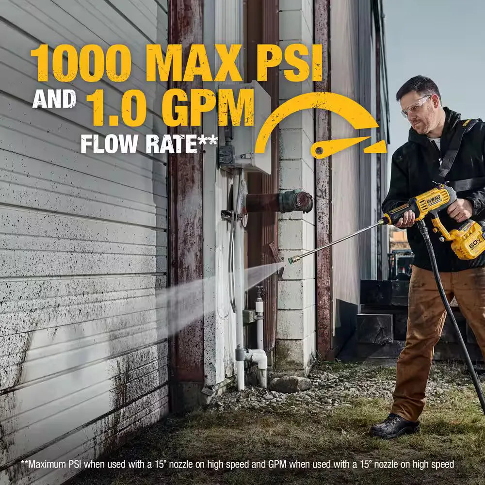 DEWALT DCPW1000X1 60V Cordless Pressure Washer - 1000 PSI, 1.0 GPM