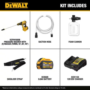 DEWALT DCPW1000X1 60V Cordless Pressure Washer - 1000 PSI, 1.0 GPM