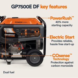 Generac 80112 GP7500E Dual Fuel Generator - 9400W Electric Start
