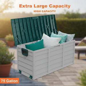 75 Gallon Heavy-Duty Outdoor Deck Box – Waterproof Patio Storage Box with Hinged Lid, Lockable & Easy Assembly 2Dropme