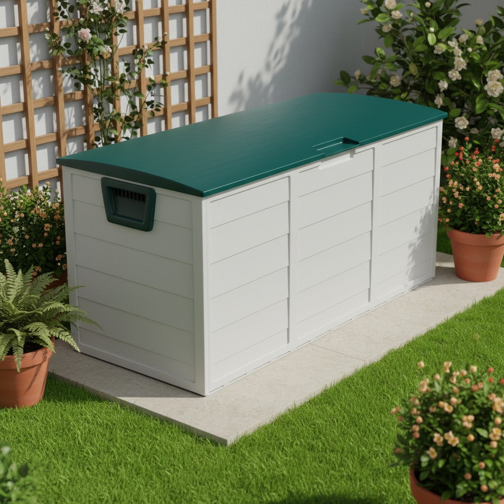75 Gallon Heavy-Duty Outdoor Deck Box – Waterproof Patio Storage Box with Hinged Lid, Lockable & Easy Assembly 2Dropme