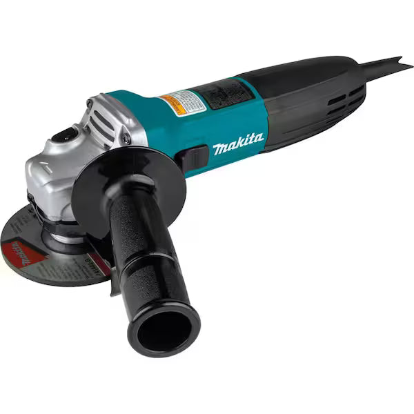 Makita 6 Amp Corded 4 in. Lightweight Angle Grinder with Grinding Wheel, Wheel Guard Side