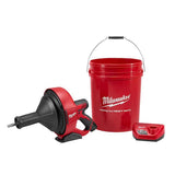Milwaukee M12 12-V Lithium-Ion Cordless Drain Snake Auger with 1.5Ah Battery, 5/16 in. x 25 ft. Cable, Charger, and 5 Gal. Bucket