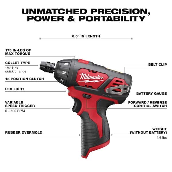 Milwaukee M12 cordless screwdriver 2401-20 12V hex driver