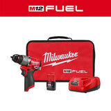 Milwaukee M12 FUEL 12-Volt Lithium-Ion Brushless Cordless 1/2 in. Hammer Drill Kit with 2.0Ah Battery and Charger