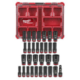 Milwaukee SHOCKWAVE Impact-Duty 1/2 in. Drive Metric and SAE Deep Well Impact PACKOUT Socket Set (31-Piece)