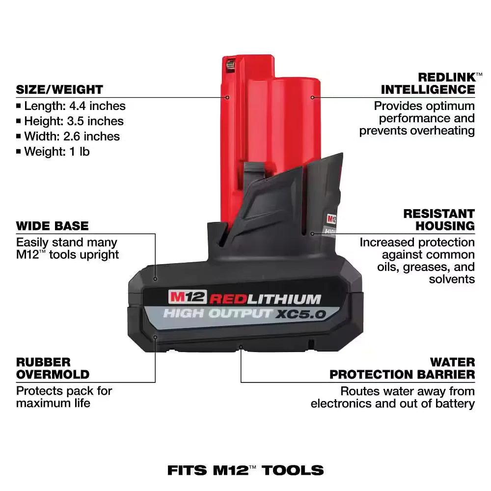 Milwaukee 48-11-2450 M12 REDLITHIUM HO XC5.0 Battery Pack